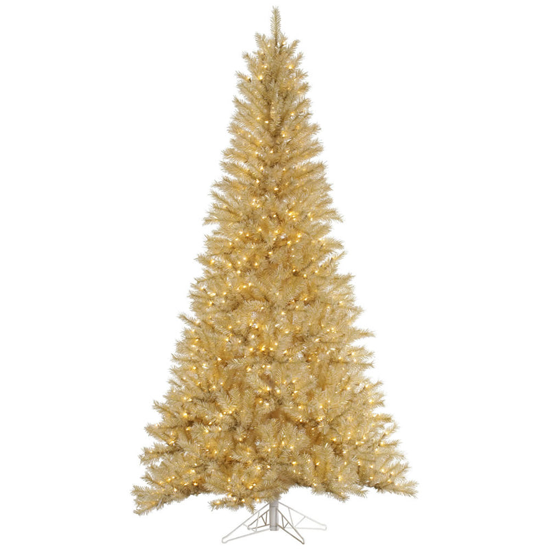 12' x 78" White/Gold Tinsel Tree