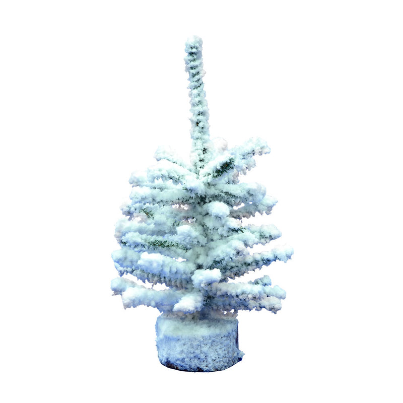 9" Flocked Mini Pine Tabletop Tree with Wood Stand, Set of 6