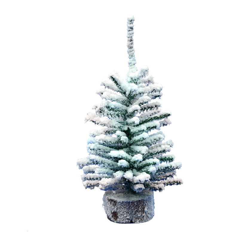 12" Flocked Mini Pine Tabletop Tree with Wood Stand, Set of 3