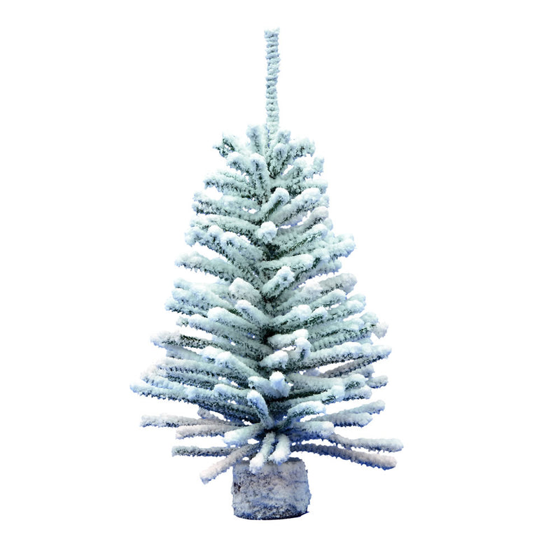 18" Flocked Mini Pine Tabletop Tree with Wood Base, Set of 2