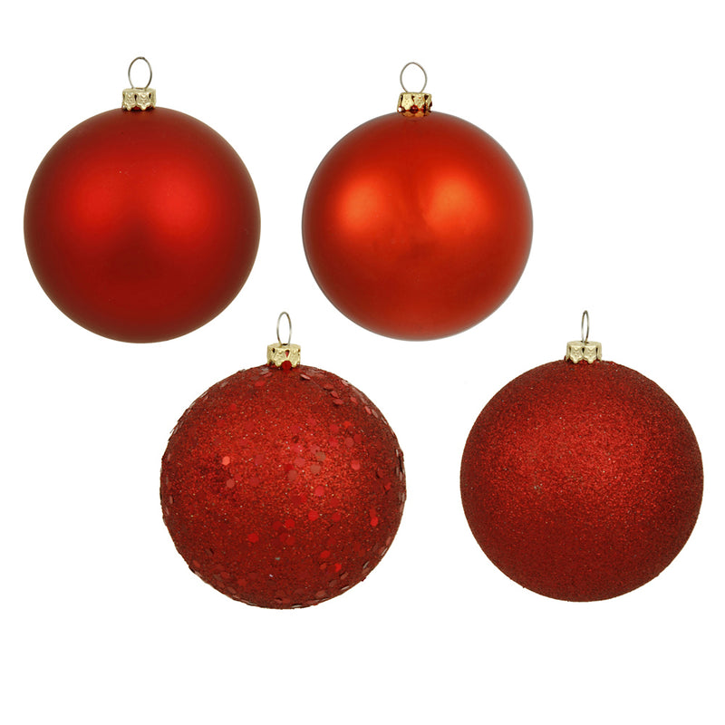 6" Red 4 Finish Ball Ornament Box of 4