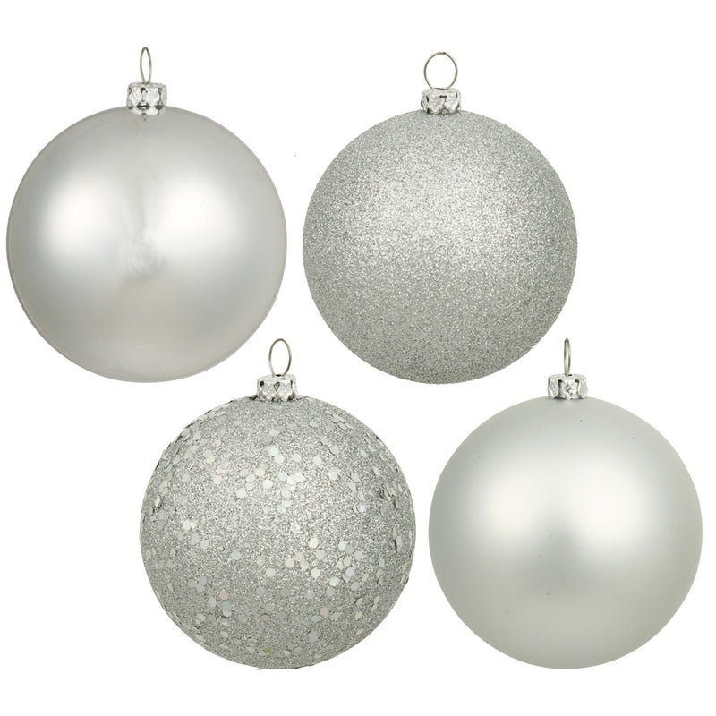 6" Silver 4 Finish Ball Ornament Box of 4