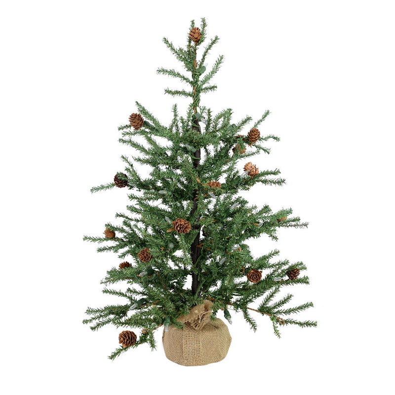 24" Carmel Pine Tabletop Tree with Cones and Burlap Base