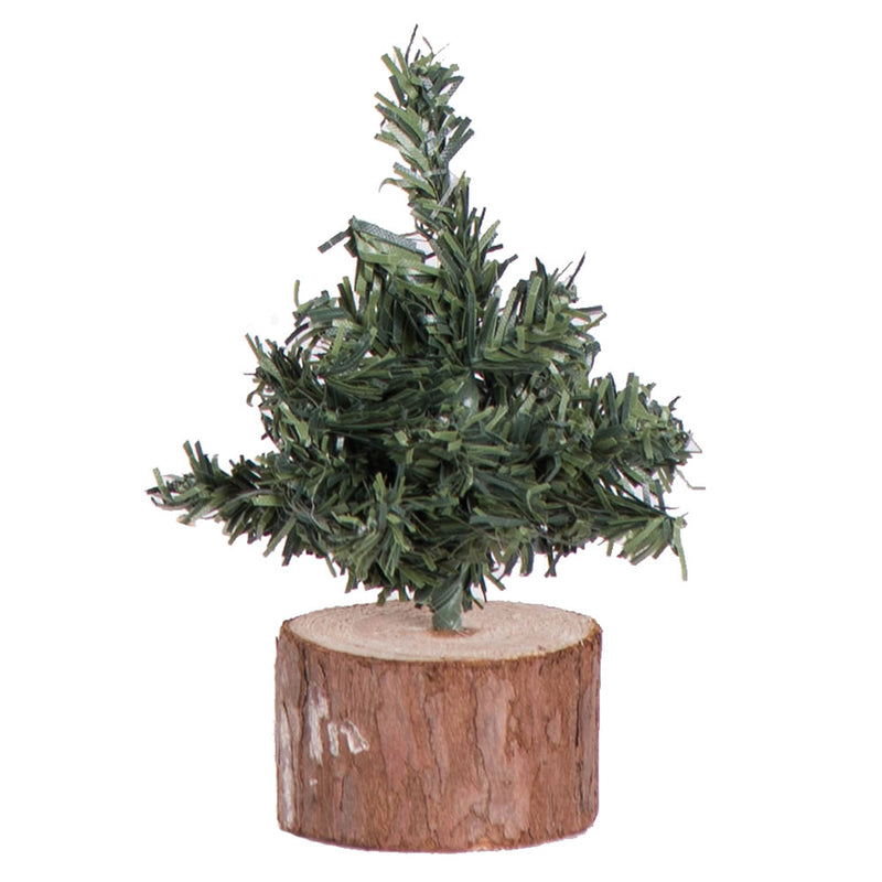 4" Mini Pine Tabletop Tree with Wood Base