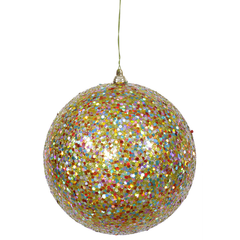 6" Lime Multi Sequin-Glitter Ball Ornament