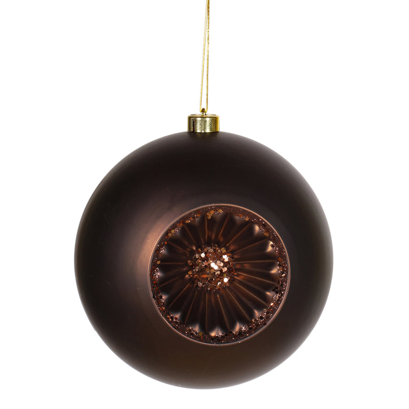 8" Chocolate Matte-Glitter Old Fashion Ball Ornament