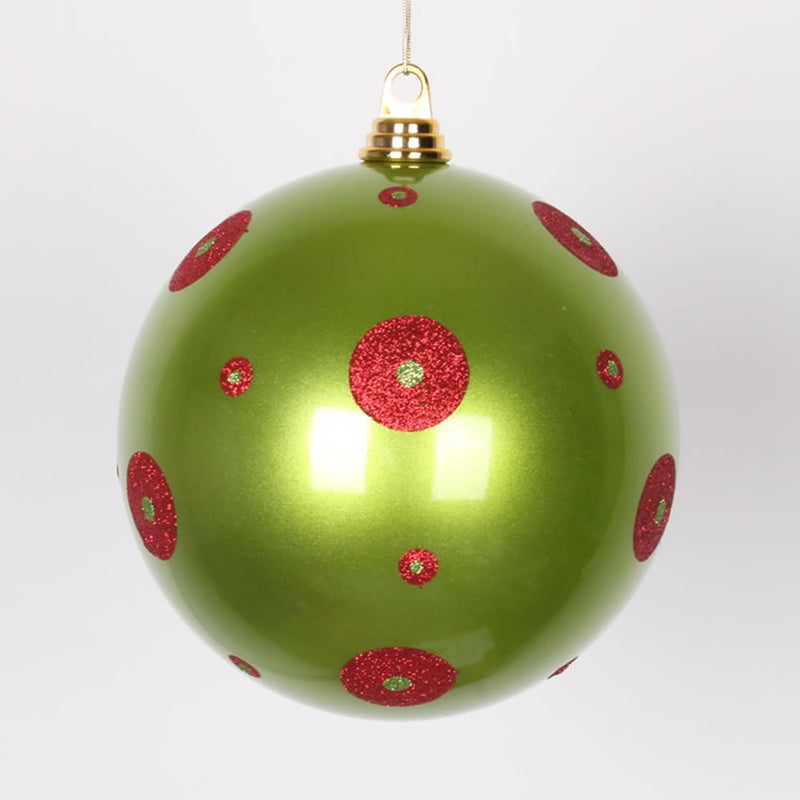 8" Lime-Red Polka Dot Candy Ball Ornament