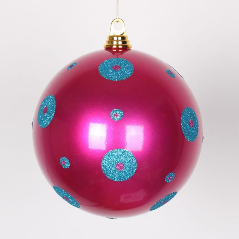 8" Cerise-Turquoise Polka Dot Candy Ball Ornament