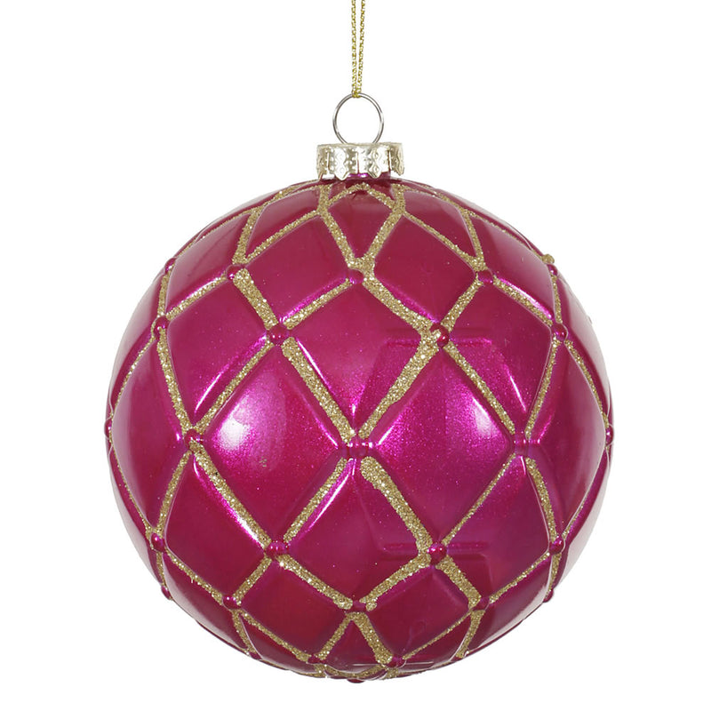 4" Glitter Net Ball Ornaments Set of 6 (Various Color Options)