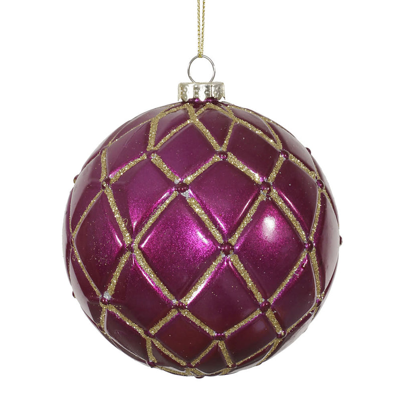 4" Glitter Net Ball Ornaments Set of 6 (Various Color Options)