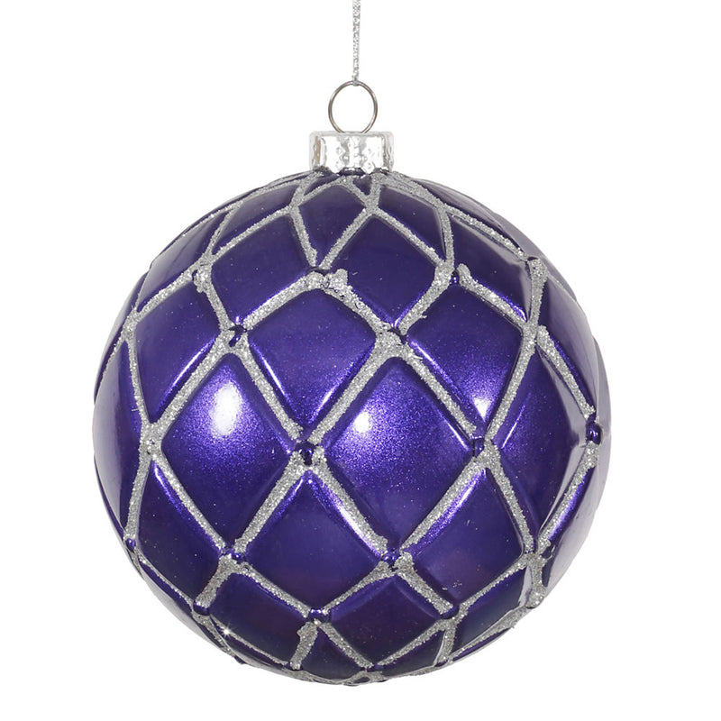 4" Glitter Net Ball Ornaments Set of 6 (Various Color Options)