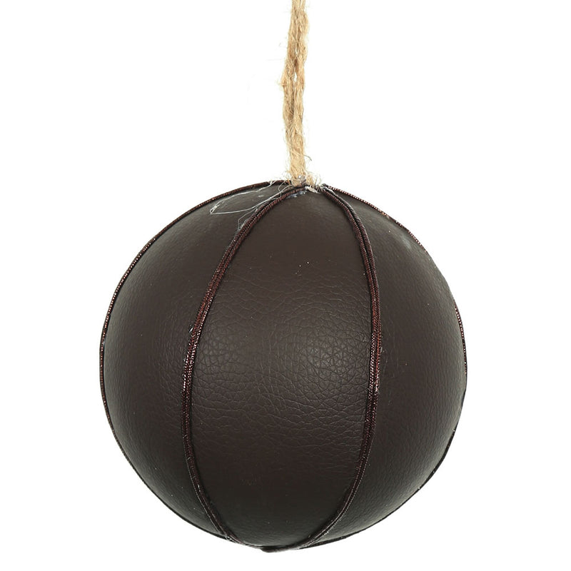 4" Brown Leather Ball Ornaments Set of 3