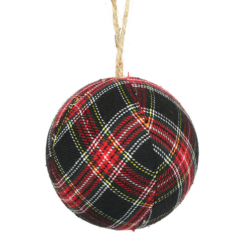 6" Red / Black Fabric Plaid Ball Ornaments Set of 2