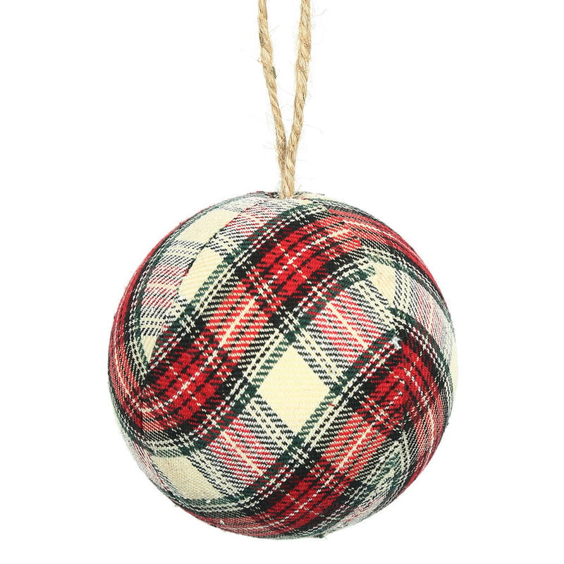 6" Red / Black Fabric Plaid Ball Ornaments Set of 2