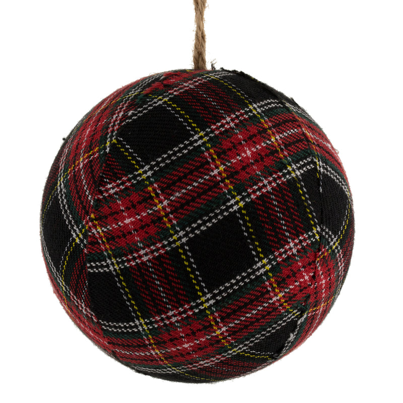 4" Red / Black Fabric Plaid Ball Ornaments Set of 4