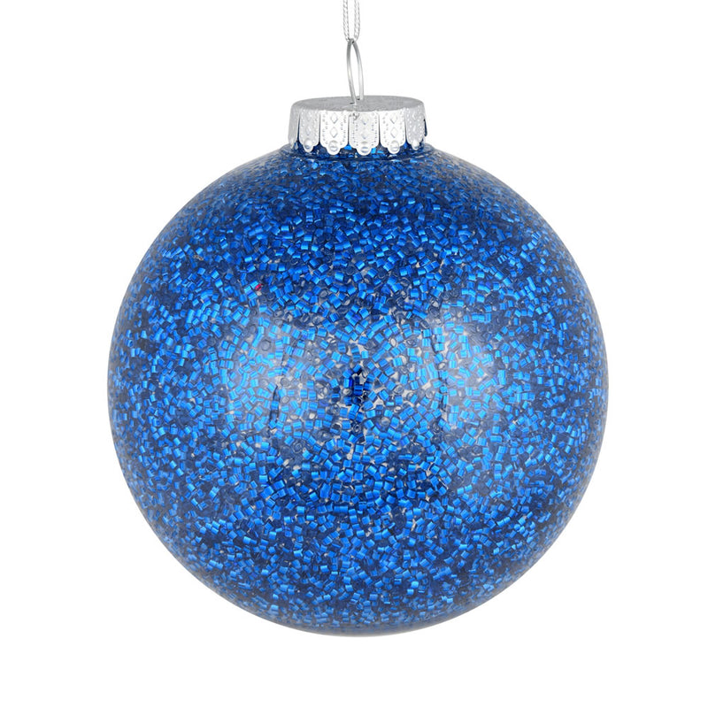 6" Tinsel Clear Ball Ornaments. Pack of 4 (Various Color Options)