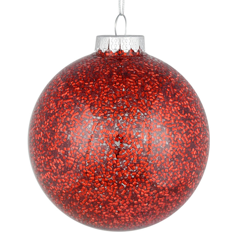 6" Tinsel Clear Ball Ornaments. Pack of 4 (Various Color Options)