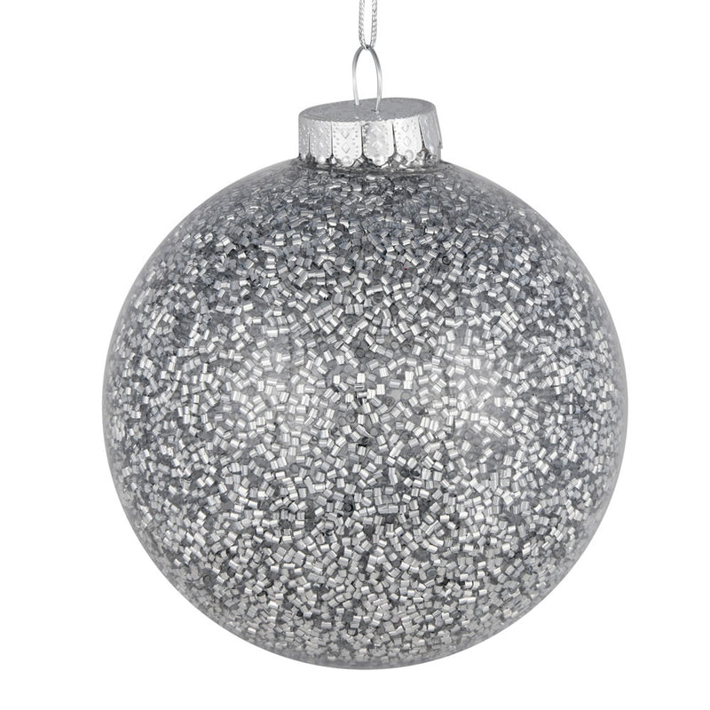 6" Tinsel Clear Ball Ornaments. Pack of 4 (Various Color Options)