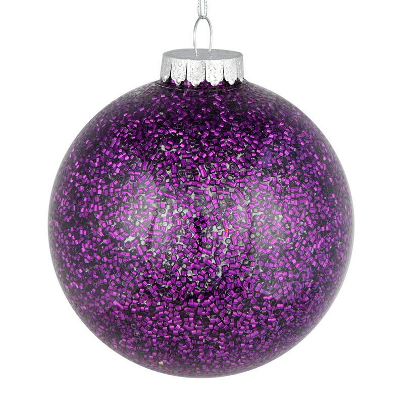 6" Tinsel Clear Ball Ornaments. Pack of 4 (Various Color Options)