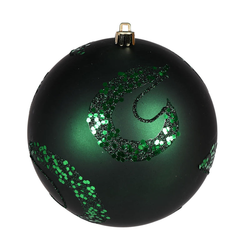 6" Midnight Green Matte Sequin Ball Ornaments. Pack of 4