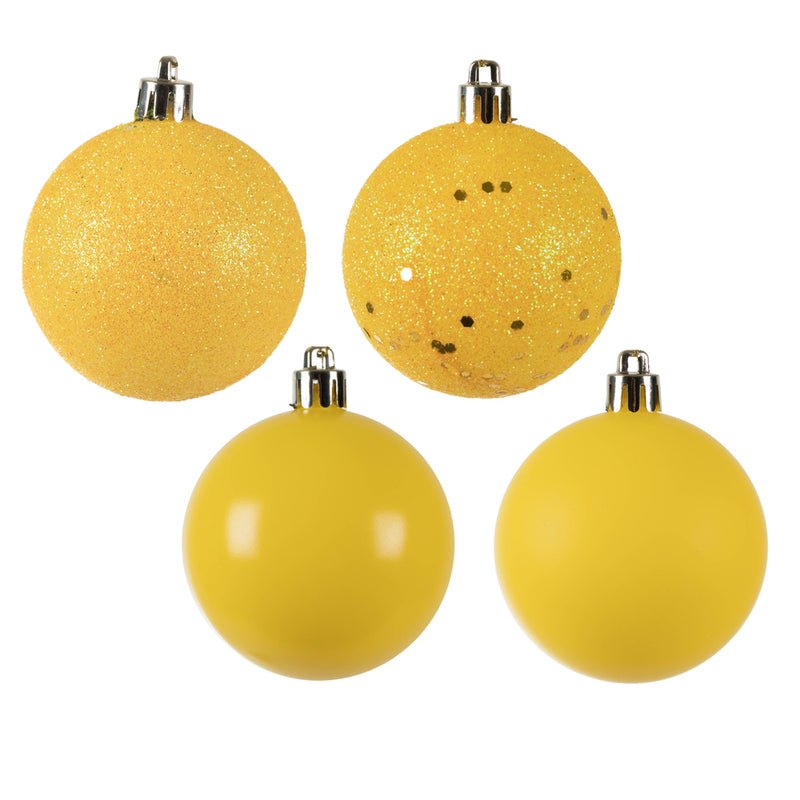 2.4" Yellow Ball Ornaments. Assorted Pack of 24