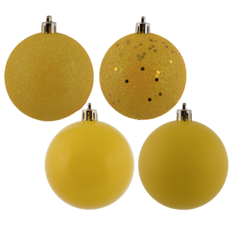 2.75" Yellow Ball Ornament. 4-Finish Assorted Pack of 20