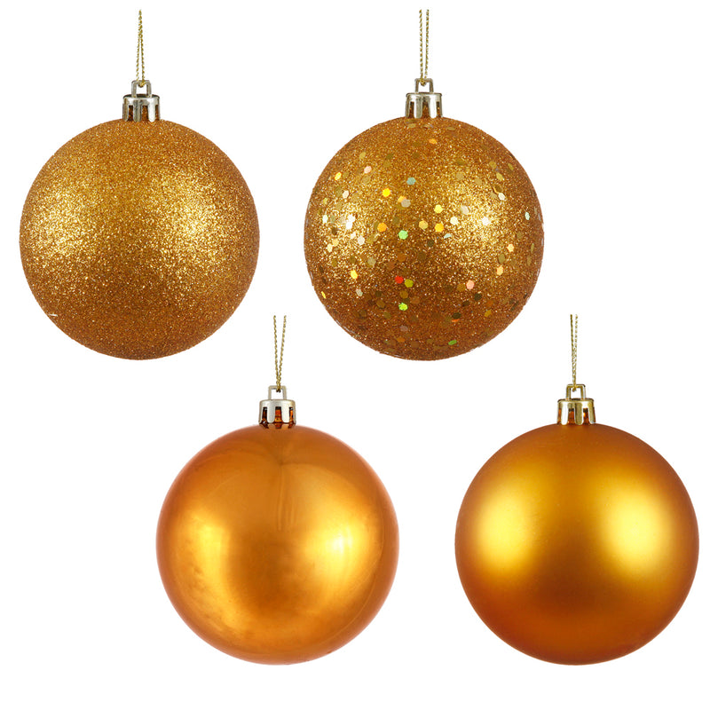 3" Antique Gold 4-Finish Ball Ornaments. Assorted Pack of 16