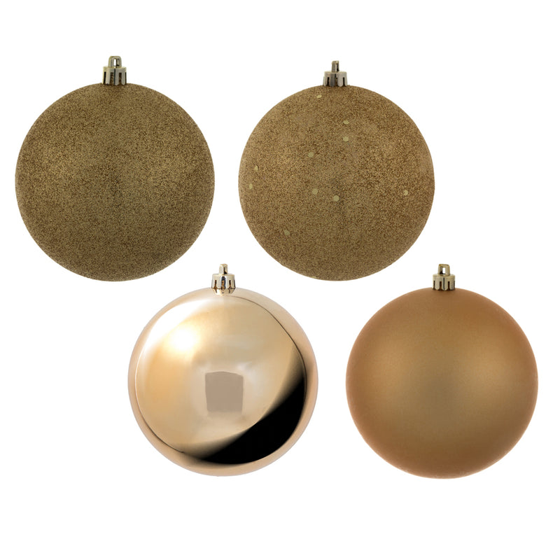 4" Copper/Gold 4-Finish Ball Ornament. Assorted Pack of 12