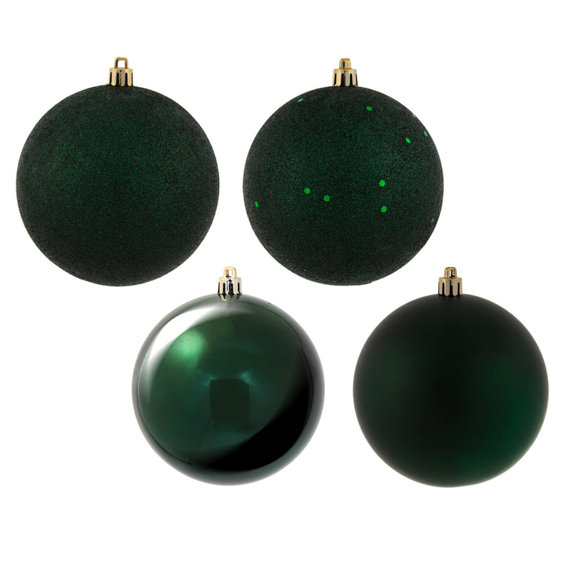 4" Midnight Green Ball Ornament. 4-Finish Assorted Pack of 12