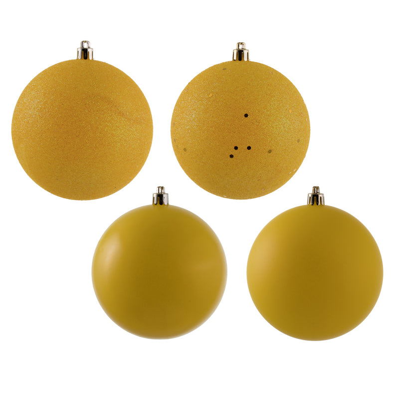 4" Yellow Ball Ornament. 4-Finish Assorted Pack of 12