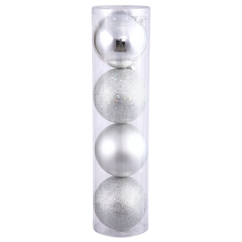 12" Silver 4-Finish Ball Assortment Drilled Pack of 4