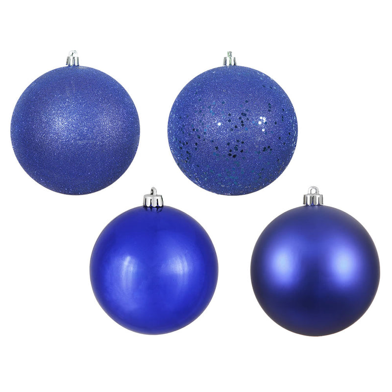 4" Cobalt Blue 4-Finish Ball Ornaments. Assorted Pack of 12