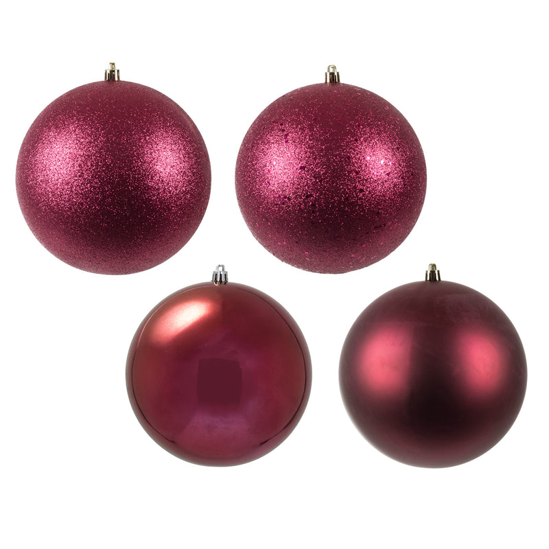 6" Berry Red 4 Finish Ball Ornament Pack of 4