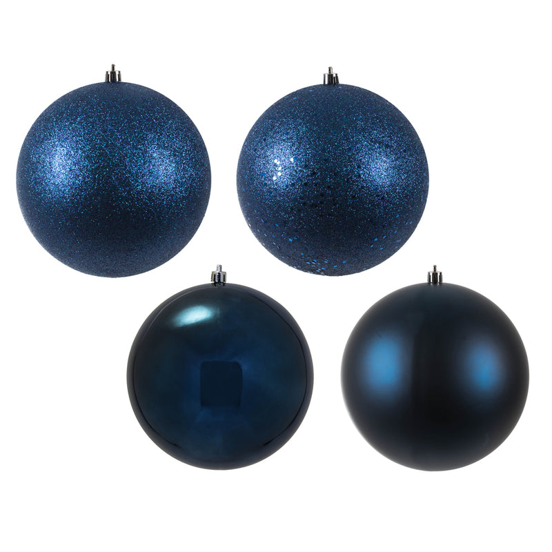 6" Midnight Blue 4-Finish Ball Ornament Pack of 4