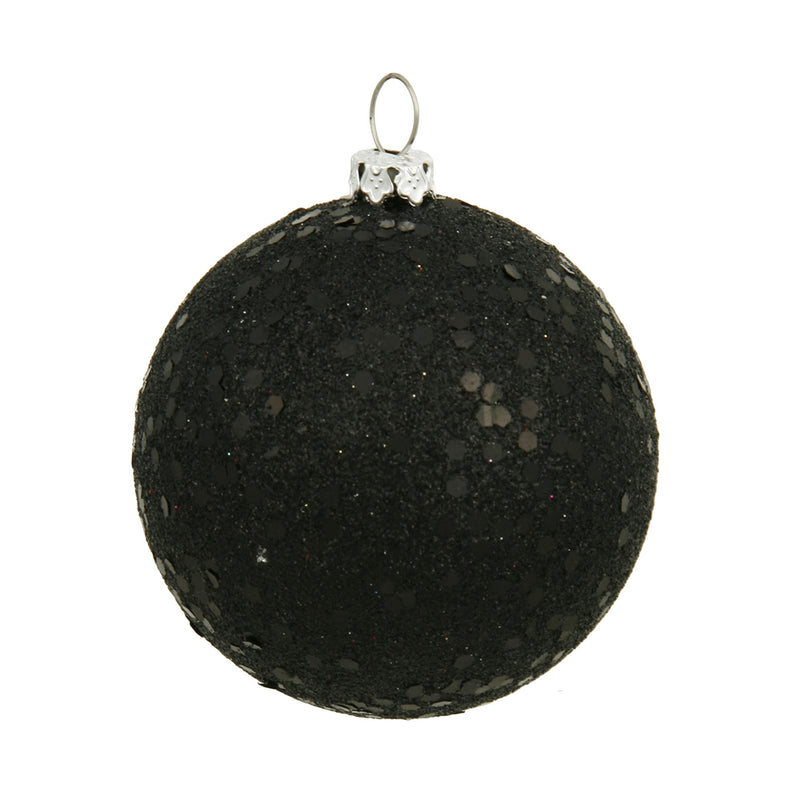 4" Black Ball Ornament. Pack of 6