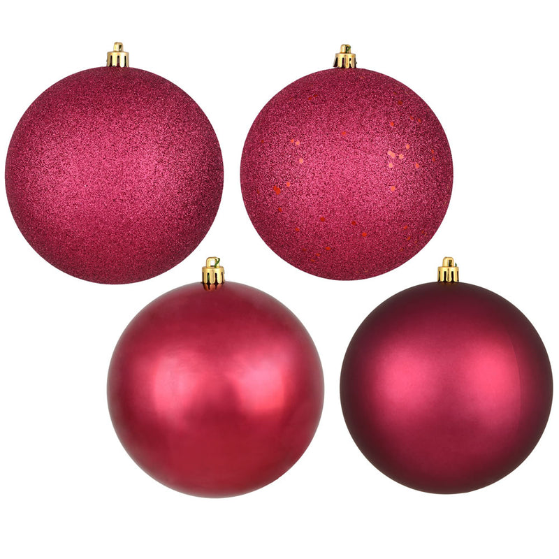 3" Berry Red 4-Finish Ornaments. Assorted Pack of 16