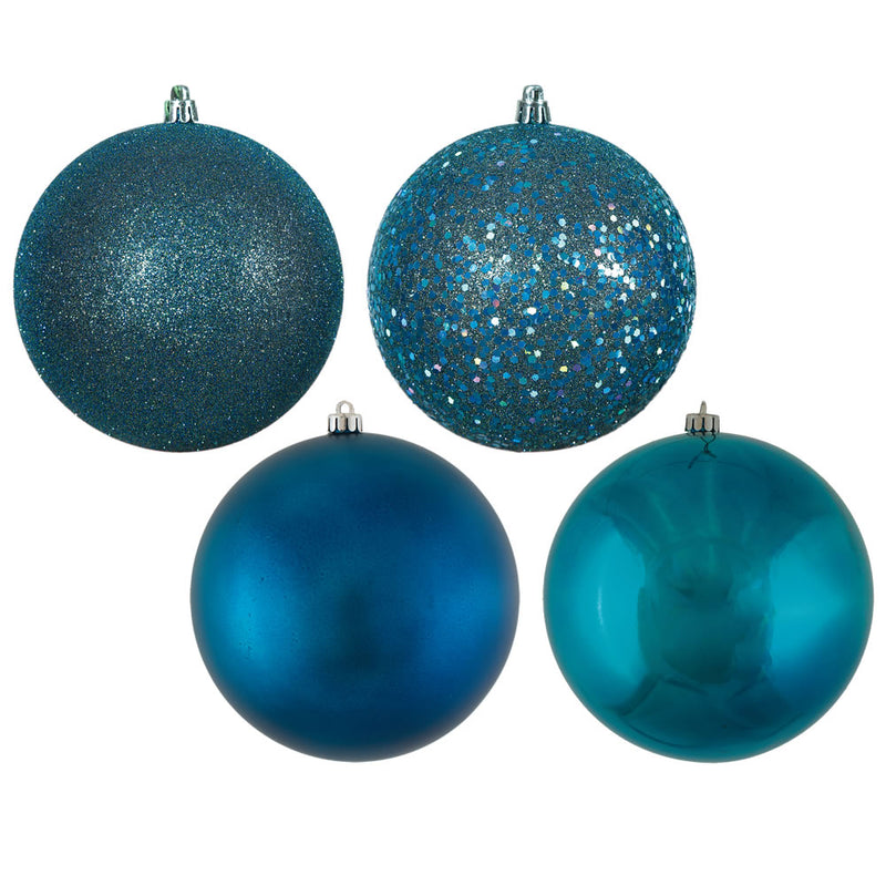 2.75" Sea Blue 4-Finish Ball Ornaments. Assorted Pack of 20