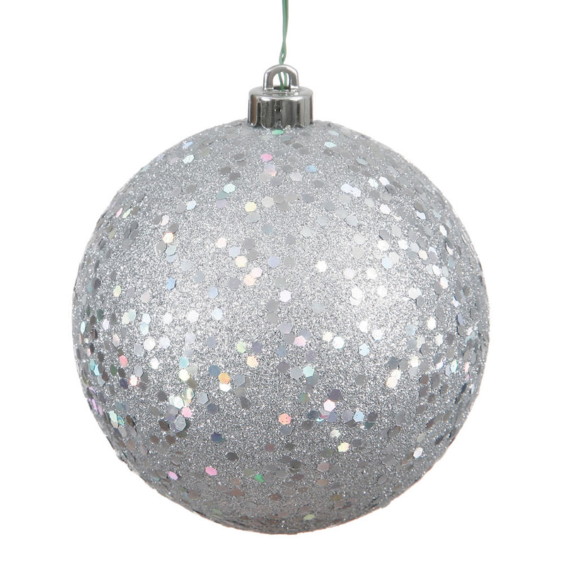 4" Silver Ball Ornament. Pack of 6