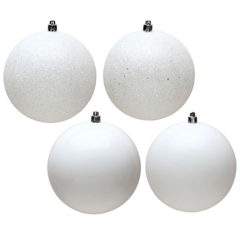 6" White 4-Finish Ball Assortment Drilled Pack of 4