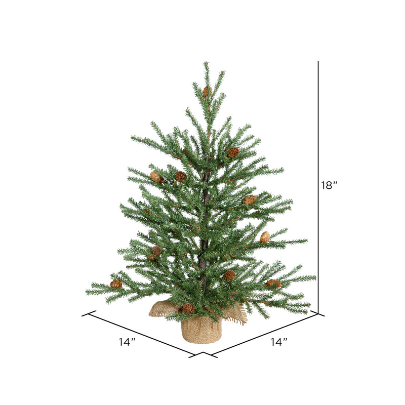 18" Carmel Pine Tabletop Tree with Cones and Burlap Base