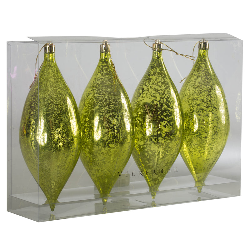 7" Lime Shiny Mercury Drop Ornaments Set of 4