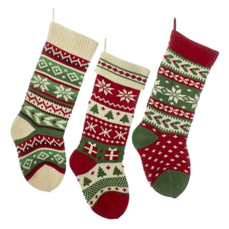 Set of 3 Heavy Knit Snowflake and Christmas Stockings